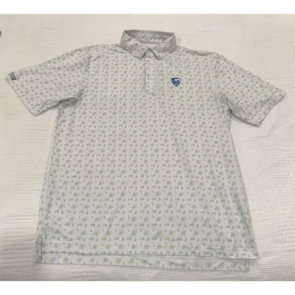 Straight Down Men’s Performance Golf Polo All Over Beer Print Large